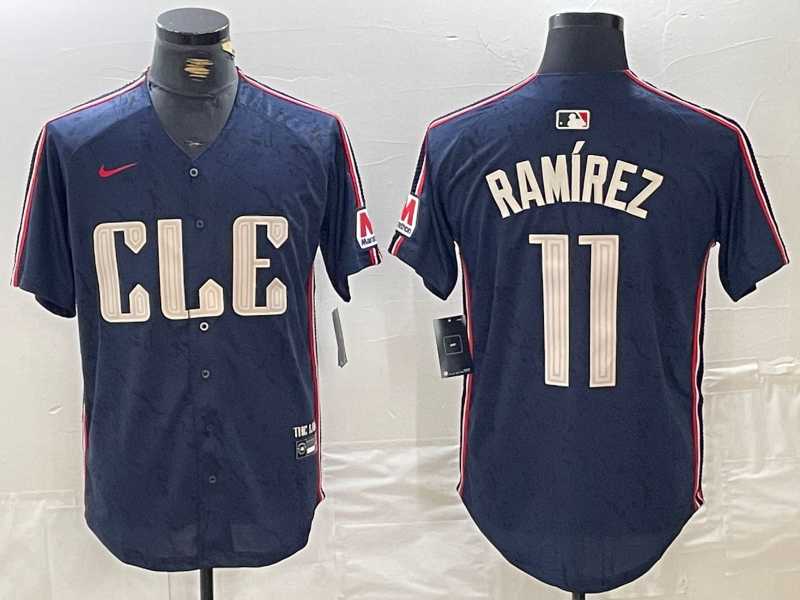 Mens Cleveland Guardians #11 Jose Ramirez Navy 2024 City Connect Limited Stitched Jersey